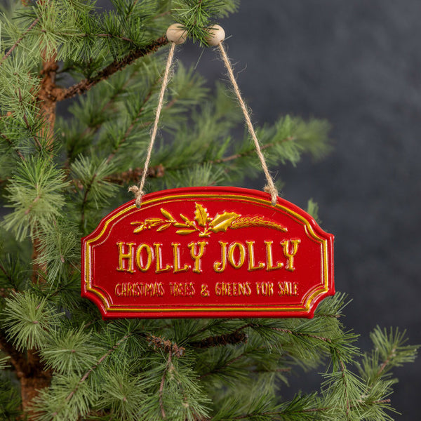 RED & GOLD HOLLY JOLLY ORNAMENT