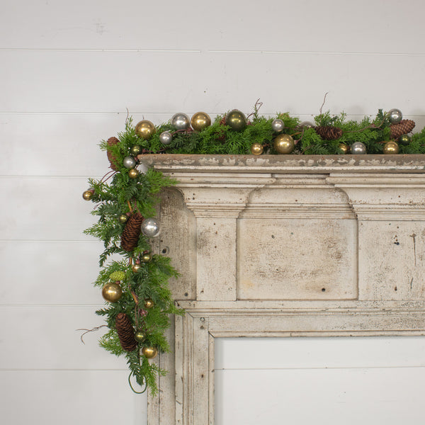 72" OLIVE, GOLD & SILVER BALL GARLAND W/ 2" BALL