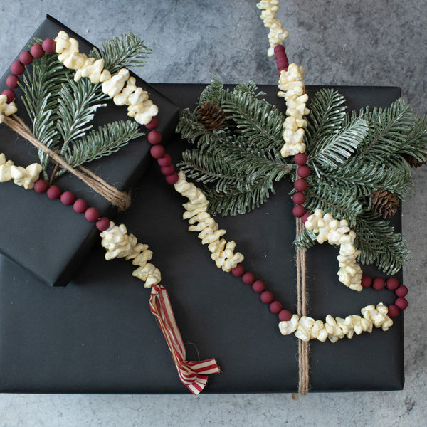 9' POPCORN CRANBERRY GARLAND