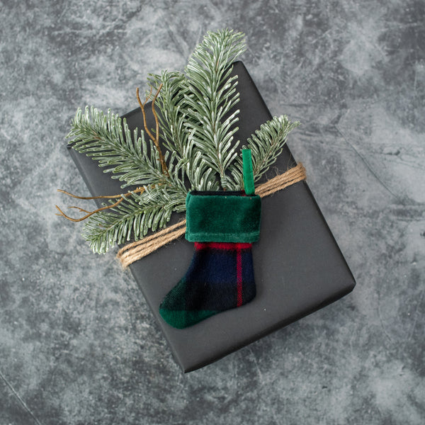 4" TARTAN STOCKING ORNAMENT W/ GREEN CUFF