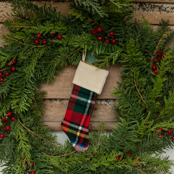 8" TARTAN STOCKING ORNAMENT W/ CREAM CUFF