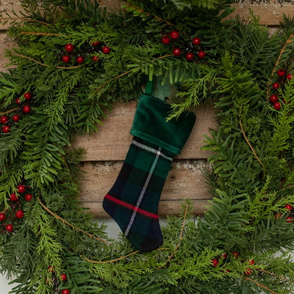 8" TARTAN STOCKING ORNAMENT W/ GREEN CUFF